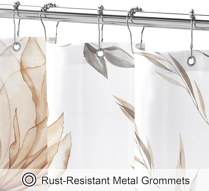 Small Stall Boho Watercolor Floral Shower Curtain 36 x 72, Brown and Grey Ink Painting Style Flower Shower Curtains for Chic Elegant Bathroom, Tan Artistic Narrow Half Size Shower Curtain