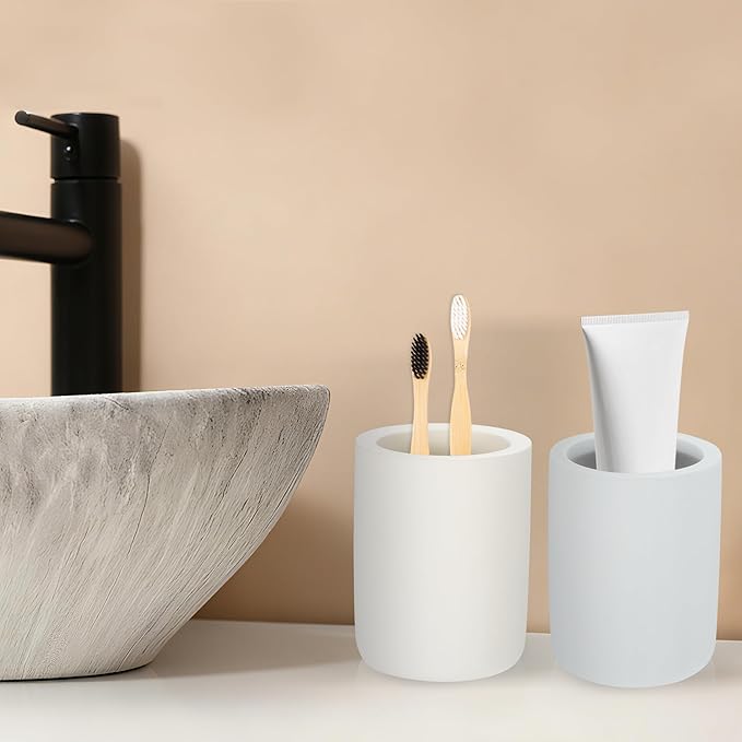 Toothbrush Holder, Diatomite Bathroom Organizer, Toothbrush & Toothpaste Holder Cup, Vanity Storage Solution for Bathrooms, Light Grey, 1Pc