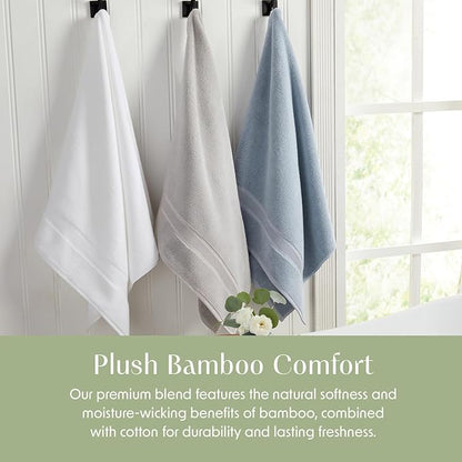 Springtree Home Luxury Bamboo Rayon Bath Towel Set 6 Piece Set | 35% Bamboo Rayon - 65% Zero Twist Cotton | Absorbent Quick-Dry Towels for Bathroom | Oeko-TEX Standard 100 Cotton | White