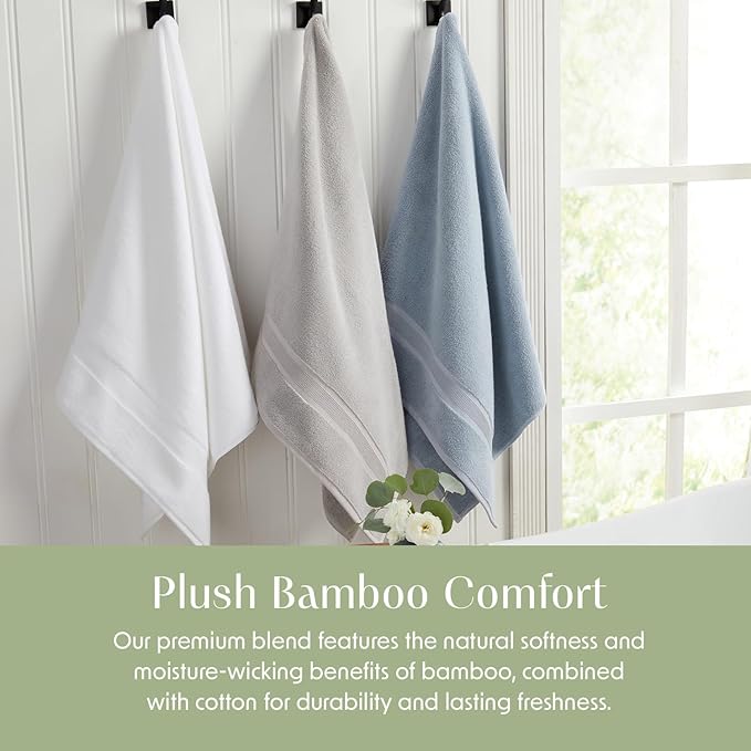 Springtree Home Luxury Bamboo Rayon Bath Towel Set of 4 | 35% Bamboo Rayon - 65% Zero Twist Cotton | Absorbent Quick-Dry Towels for Bathroom | Oeko-TEX Standard 100 Cotton | White - 4 Pack