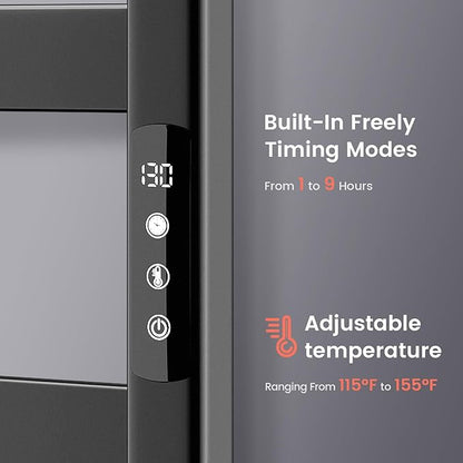 Towel Warmer,Stainless Steel Towel Warmer Rack for Bathroom -10 Bars Wall Mounted Towel Heater with Intelligent Touch Screen Timer, Hard Wired/Plug-in, Black