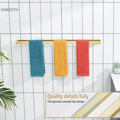 KOKOSIRI Towel Bar Brushed Gold Bath Towel Holder 32 Inch Kitchen Towel Hanger Rack Stainless Steel Bathroom Hardware Wall Mounted, 1 Pack B4008BG-L32