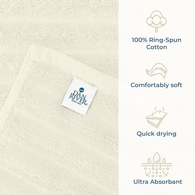 DAN RIVER Pack of 2 Bath Sheet 35x70 Inches, Extra Large Ribbed Quick Dry Bath Towels, Hotel Collection Towels for Adults - Ivory