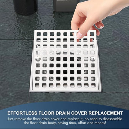 2PC 3-7/8" Brushed Nickel Shower Drain Cover - Square Floor Drain Cover Replacement - Hair Catcher/Drain Strainer for Bathrooms, Showers, and Sinks - SUS304 Stainless Steel & CUPC Certified