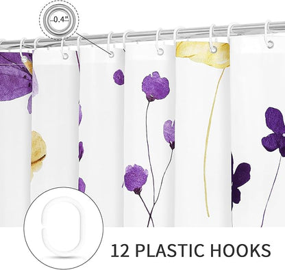 Gibelle Watercolor Floral Shower Curtain, Purple Yellow Flower Shower Curtain for Bathroom, Modern Minimalist Waterproof Fabric Shower Curtain Set 72x72 Inch