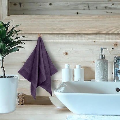 Luxury Hotel & Spa Collection, Quick Dry 100% Turkish Cotton 700 GSM, Eco Friendly Towel, for Bathroom, Gymand Kitchen Dobby Border Soft Hand Towel Set 16 X 30, Plum, Hand Towels - Set of 6