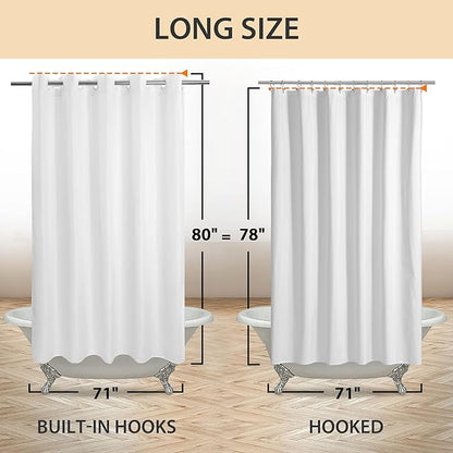 River Dream No Hook Long Shower Curtain or Liner Soft Microfiber - 78" Length Fabric Shower Curtain Liner Set, Machine Washable & Water Repellent, White, 71x80