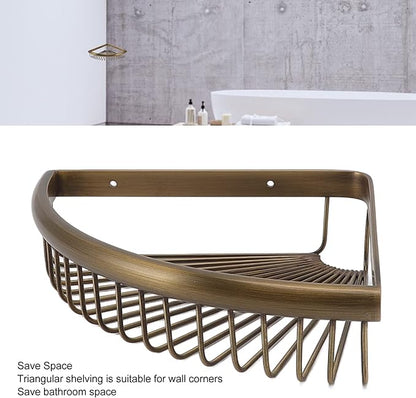 Corner Shower Shelves, Vintage Brass Triangular Corner ShowerCaddy Storage Rack Organizer with Screws for Dorm Toilet Bathroom Kitchen