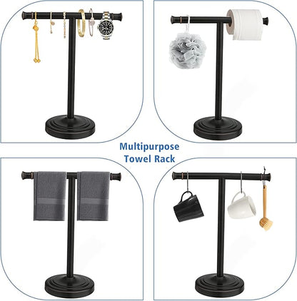 RUMOSE 13 Inch Oil Rubbed Bronze Towel Stand Hand Towel Holder Bathroom Kitchen Vanity Countertop T-Shape Towel Rack Free Standing Stainless Steel Towel Bar Towel Ring