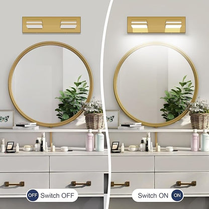 SineRise LED Modern Bathroom Vanity Light Fixtures (2-Light, 15.5-Inch), Brass Modern Acrylic Bathroom Wall Lighting Fixtures Over Mirror (Cool White 6000K)