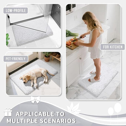 Yimobra Chenille Bathroom Rugs Non Slip, Extra Thick Soft Absorbent Bath Rug, Machine Washable Quick Dry Bath Mat for Bathroom Floor, Tub and Shower, Home Decor Accessories, 24x17, White