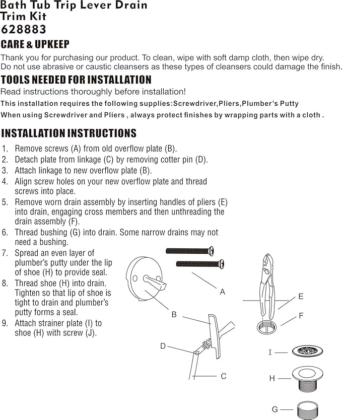 Artiwell Trip Lever Tub Trim Kit Set with Trip Lever Overflow Face Plate, Trip Lever Bathtub Drain with Strainer, Overflow and Matching Screws (CHROME PLATED)