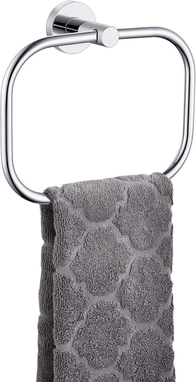 Angle Simple Swivel Towel Ring Chrome, Stainless Steel Hand Towel Rack for Bathroom Wall, Square Holder for Washcloth