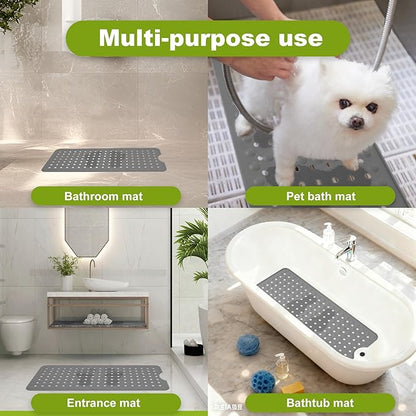 Silicone Bath Tub Mat Non Slip, 36"x16" Shower Foot Scrubber Mat with Drain Holes and Suction Cups, Upgraded Bathtub and Shower Mats, Machine Washable Bathtub Floor Liner Mats for Bathroom