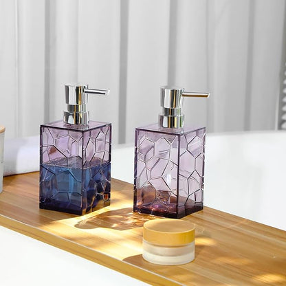 Hand Soap Dispenser, Clear Acrylic Plastic Liquid Pump Bottles Refillable Lotion Dispenser for Bathroom Decor Kitchen College Dorm, Purple 2 Pack