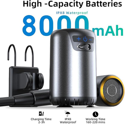 Portable Shower for Camping,8000mAh Rechargeable Camping Shower with 10 Spray Modes,Fahrenheit Display, IPX8 Waterproof Outdoor Camp Pump for Hiking, Travel, Car, Pet, Plants,Surf & Boat Cleaning