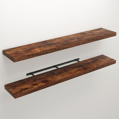 Floating Shelves for Wall, 9.3" Deep Wall Mounted Wood Shelves for Bathroom, Bedroom, Living Room, Kitchen, Hanging Shelf for Books/Storage/Room Decor (Brown, 55")