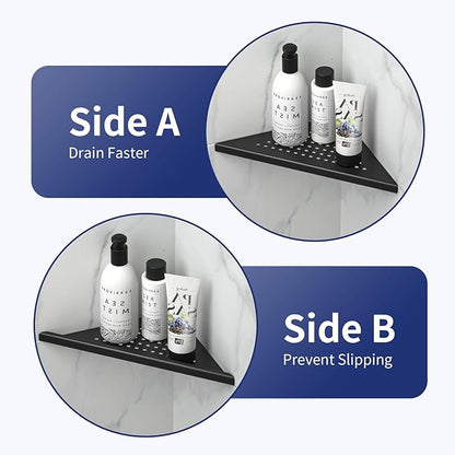 8'' Corner Shower Shelf 2 Pack, 304 Stainless Steel Grout in Bathroom Shelves, Recessed Shelf Rack for Tiled Wall, No Drilling Needed (8'', Black)