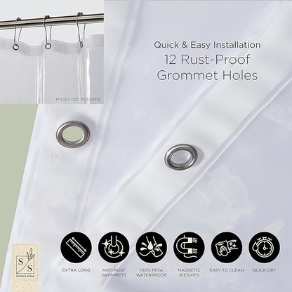 Stitch & Stone Shower Curtain Liner, Premium Medium Weight Durable Waterproof 6g PEVA for Bathroom with Weighted Magnets, Extra Long 72" x 84", Clear 1 Pack