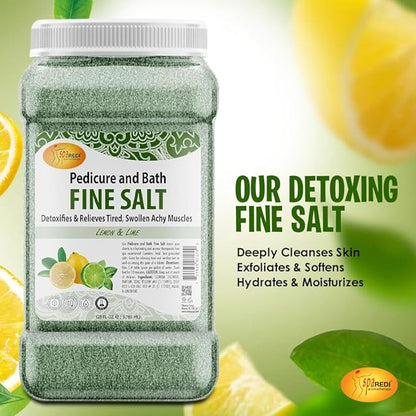 SPA REDI - Detox Foot Soak Pedicure and Bath Fine Salt, Lemon and Lime,128 Oz - Made with Dead Sea Salts, Argan Oil, Coconut Oil, and Essential Oil - Hydrates, Softens and Moisturizes