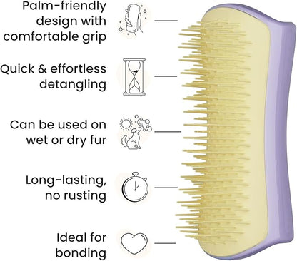 Pet Teezer Detangling Dog Grooming Brush, Dry Brush & Dog Bath Brush for Wet or Dry Fur & Light Shedding Breeds, Small, Lilac/Yellow