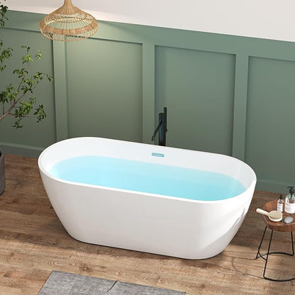 FerdY 67" Bali Elite Acrylic Freestanding Bathtub, Gracefully Shaped Freestanding Soaking Bathtub, Toe-Tap Chrome Drain and Minimalist Linear Design Overflow Included, cUPC Certified