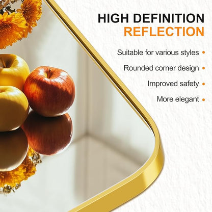Delma Bathroom Mirror, Sleek Wall Mirror for Over Sink, Tempered Glass, Anti-Rust, Hangs Horizontally or Vertically for Bathrooms, Bedrooms & Entryways(40x28, Gold)