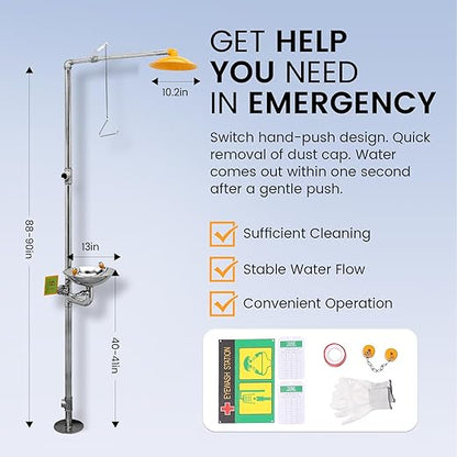 Emergency Eye Wash Station with Shower Stainless Steel Eyewash and Shower Kit Integrated Eyewash and Shower System Multi-Functional Eyewash Station First Aid Eyewash and Shower Kit.