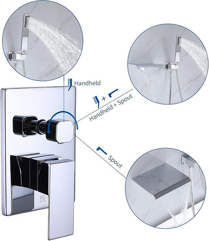 TapLong Wall Mount Bathtub Faucet with Waterfall Tub Spout Bath Tub Faucet Set with Handheld Shower Single Handle Tub Filler Shower Faucet Set with Rough-in Valve and Trim Kit, Polished Chrome, 91266