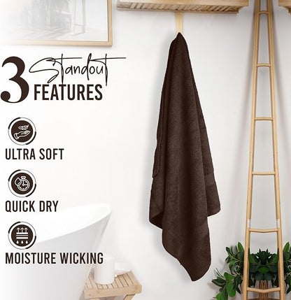 RIVERSIDE 100% Ring Spun Cotton Large Bath Towels Set of 4, 27 x 54 Inches – Quick Dry, Soft & Highly Absorbent Towels for Shower & Bathroom – Luxury 600 GSM Towels for Home, Spa, Gym, Hotel, Brown
