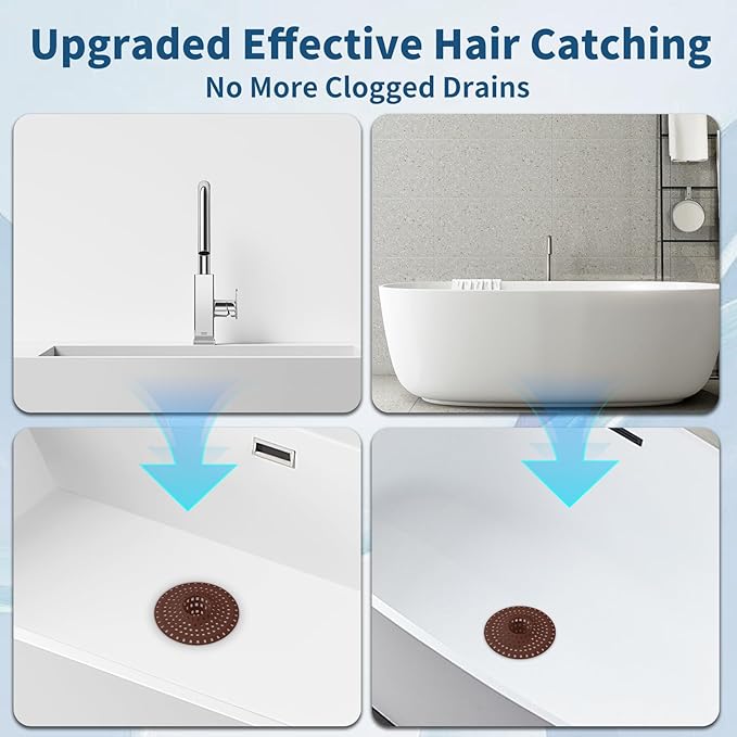 Bathtub Drain Hair Catcher,Tub Shower Drain Hair Trap/Strainer,3PCS Silicone Collapsible Tub Hair Catcher Drain Protector Designed for 1.47" to 1.75'' Regular Drains(Coffee)