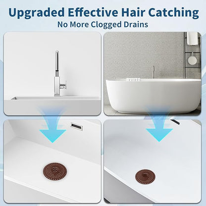 Bathtub Drain Hair Catcher,Tub Shower Drain Hair Trap/Strainer,3PCS Silicone Collapsible Tub Hair Catcher Drain Protector Designed for 1.47" to 1.75'' Regular Drains(Coffee)