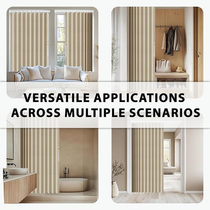 Accordion Door Curtain Set - 100% Blackout, with Curtain Rod Included, for Bedroom Privacy Protection (Beige-43 W x 78" L+Rod)