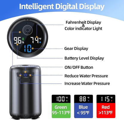 Portable Shower for Camping,8000mAh Rechargeable Camping Shower with 10 Spray Modes,Fahrenheit Display, IPX8 Waterproof Outdoor Camp Pump for Hiking, Travel, Car, Pet, Plants,Surf & Boat Cleaning