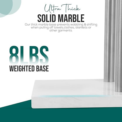 Free Standing Towel Rack for Bathroom - Brushed Nickel Finish - Stand Alone 2 Tier Stainless Steel Towel Rack for Bathroom Floor with Heavy Marble Base, Double T Shape Drying Stand for Towels