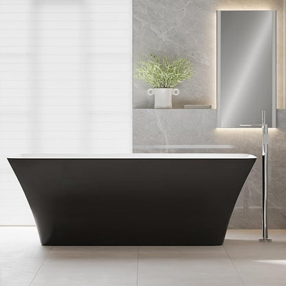 Freestanding Bathtubs 67 inch Acrylic Stand Alone Tub – Black Exterior White Interior, Chrome Drain, Ergonomic Oval Design, Modern Freestanding Tub for Bathroom, Family or Guest Use