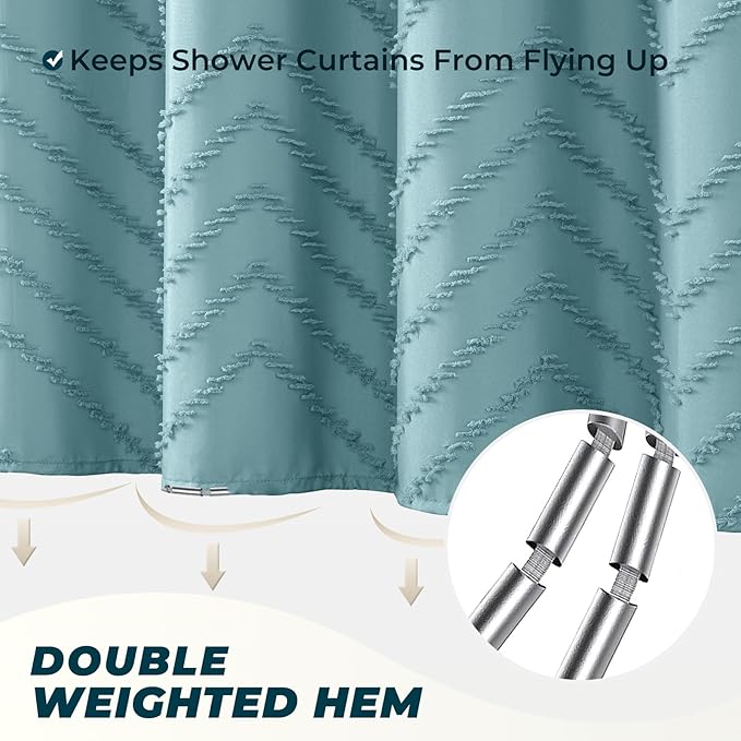 84inches Extra Long Teal Shower Curtain Boho Farmhouse Shower Curtain 72 x 84 Tufted Chevron Textured Minimalist Shower Curtains for Bathroom