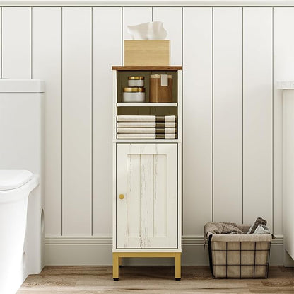 Bathroom Storage Cabinet, Corner Floor Cabinet with Shelves, Customized Door Opening Direction, Bathroom Organizer with Adjustable Shelf for Kitchen, Living, Toilet Paper Cabinet, White Brown