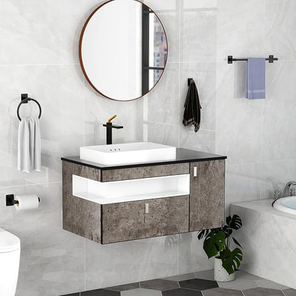 Matte Black Bathroom Accessories Set, 4 Pieces Bathroom Hardware Set, 16 inch Towel Bar, Towel Racks for Bathroom, Robe Towel Hooks, Toilet Paper Holder Wall Mounted