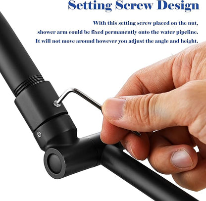 Matte Black Shower Head Extension - 13'' Adjustable Arm for Rain & Handheld, Locking Nuts, Universal Connector