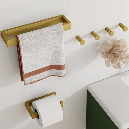 SAYAYO 6-Piece Bathroom Hardware Set Gold, Includes 10 Inch Towel Bar, Toilet Paper Holder & 4Pcs Coat Hooks Wall Mount, Towel Racks for Bathroom Accessories Set SUS304 Stainless Steel