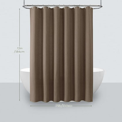 Inhousolu Fabric Shower Curtain Waffle Weave, 230 GSM Heavy Duty, Weighted Hem, 14 Metal Hooks, Water Repellent, Machine Washable, Hotel Spa Luxury Bath Curtain Set, 72 x 72 Inch, Brown