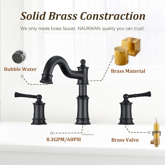 Roman Tub Faucet Classic Widespread Deck Mount Bathtub Faucet 3 Holes Brass High Flow Tub Filler, Rough in Valve Included, Matte Black