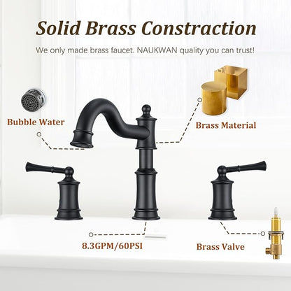 Roman Tub Faucet Classic Widespread Deck Mount Bathtub Faucet 3 Holes Brass High Flow Tub Filler, Rough in Valve Included, Matte Black