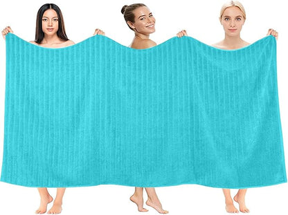 DAN RIVER Pack of 2 Bath Sheet 35x70 Inches, Ribbed Jumbo Bath Sheets for Adults, Thick and Absorbent Large Towels - Aqua