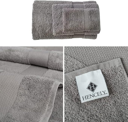 Hencely 6-Piece Bath Towel Set - High Absorbency, Quick Drying - 100% Soft Turkish Cotton - 2 Bath Towels, 2 Hand Towels, 2 Washcloths - for Bathroom, Home, Hotel, Spa, and Gym - 6-Pack Gray