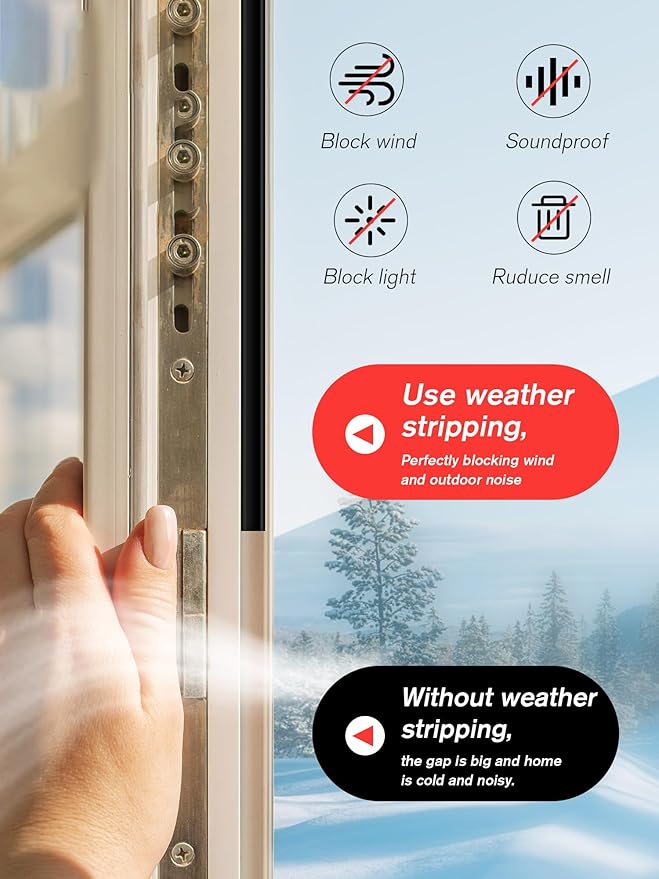 Weather Stripping Silicone Door Seal Strip for Doors and Windows, 39ft Self-Adhesive Waterproof Window Sealing Strip by SUNMON(Black)