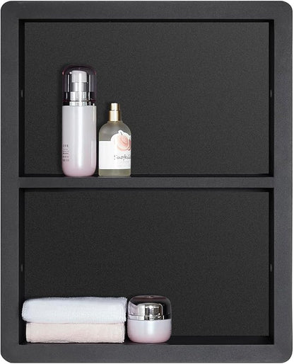 Shower Niche 14x18, Recessed Medicine Cabinet Without Mirror, 304 Stainless Steel Bathroom Storage Cabinet with Shelf, Waterproof Wall Niche for Bathroom in Matte Black