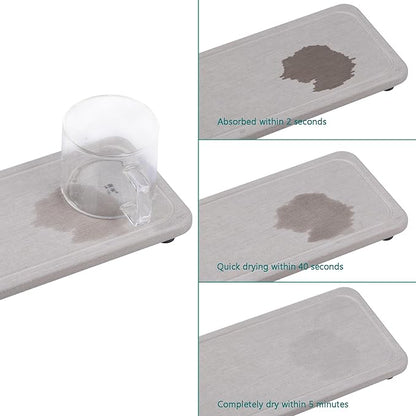 2 Pcs Water Absorbing Stone Trays, Kitchen/Bathroom Sink Soap Dish, Diatomite Tray Used for Hand Soap & Cosmetic Bottles in The Modern Home, 4" W x 8.3" L, Gray
