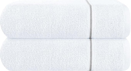 MyOwn Cotton 2 Pack Oversized Bath Towel Set 28x55 inches, Large Bath Towels, Ultra Absorbant Compact Quickdry & Lightweight Towel, Ideal for Gym Travel Camp Pool - White
